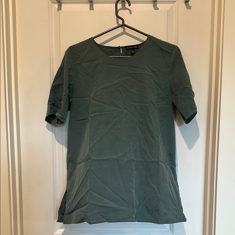 Eileen Fisher Deep Green Short Sleeve Blouse